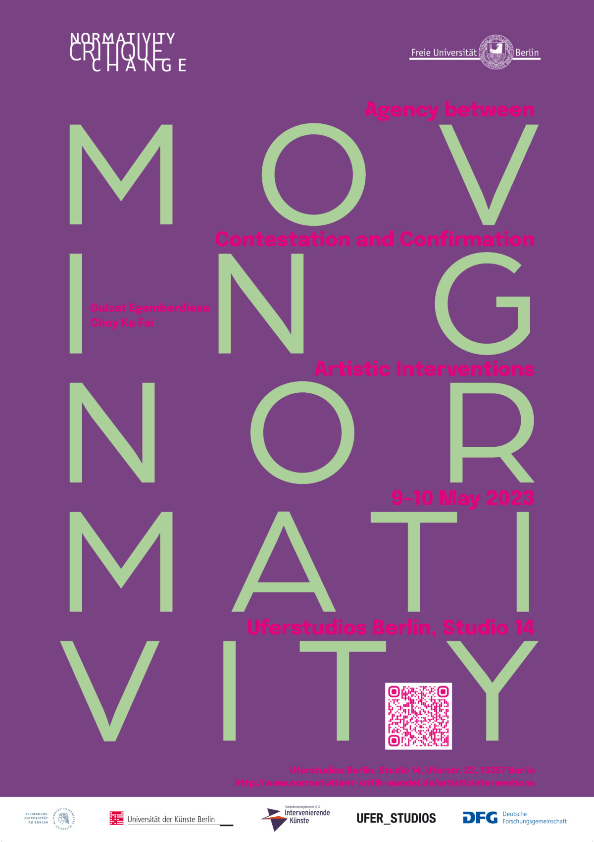 Lilafarbenes Plakat für eine Tagung des Graduiertenkollegs Normativity Critique Change an der Freien Universität Berlin