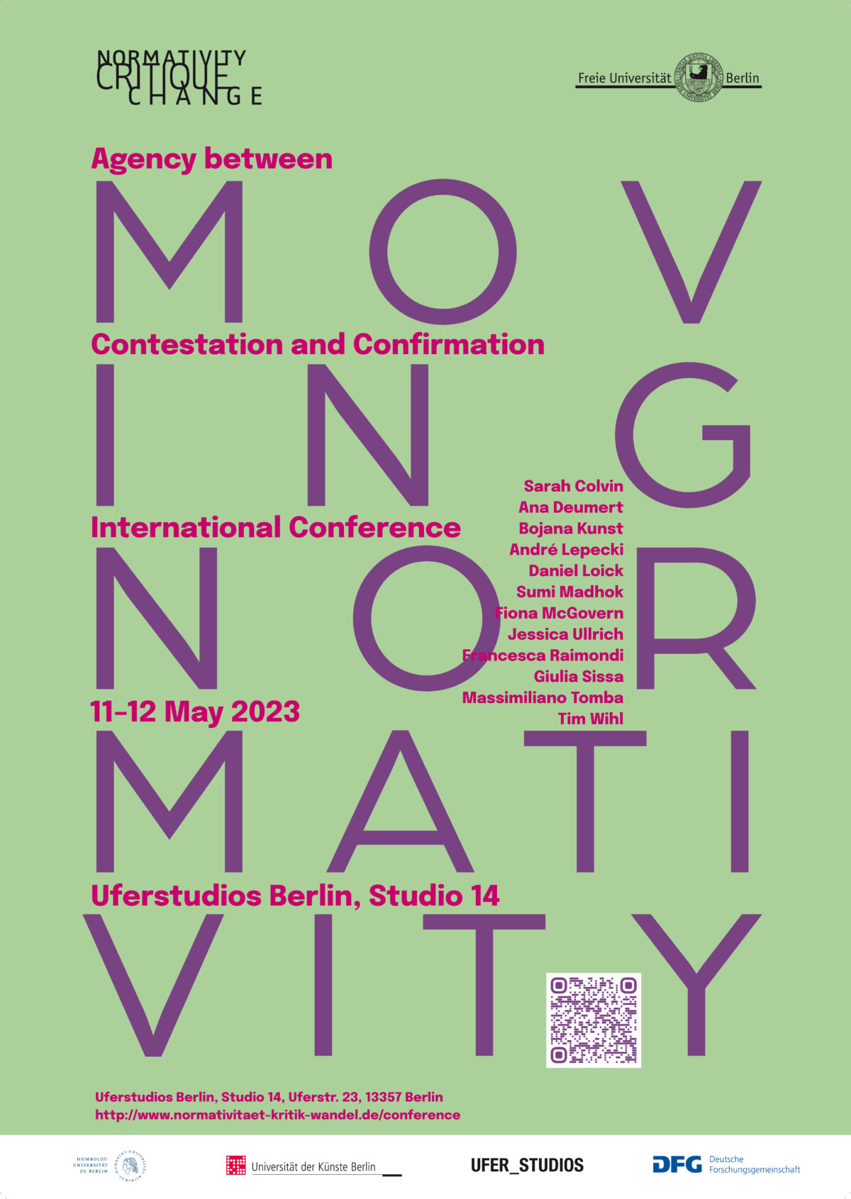 Hellgrünes Plakat für eine Tagung des Graduiertenkollegs Normativity Critique Change an der Freien Universität Berlin
