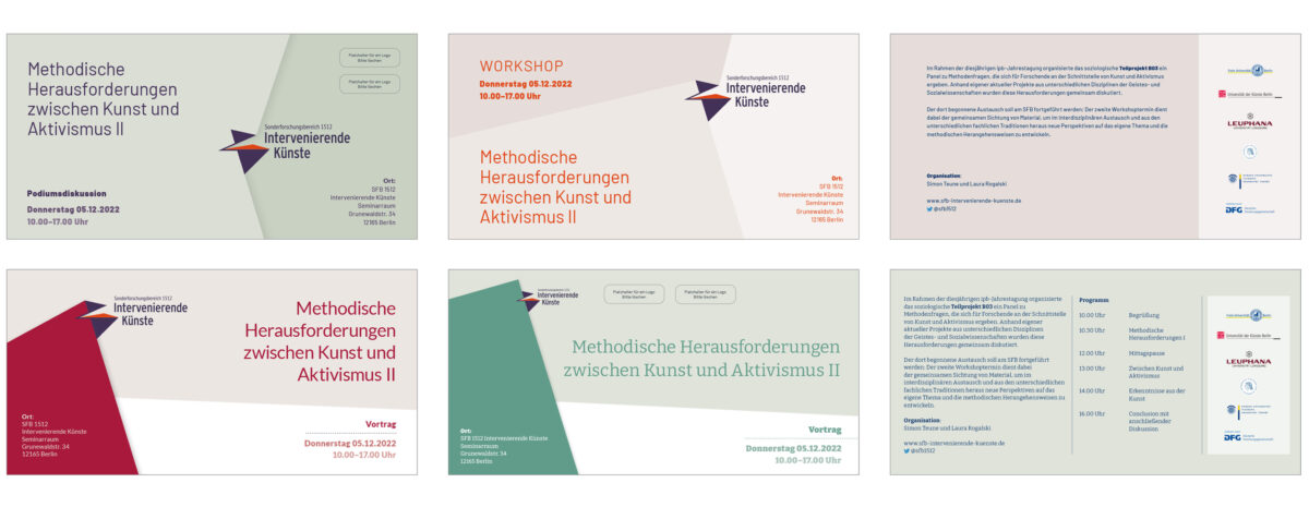 Templates für Flyer des SFB 1512 Intervenierende Künste an der Freien Universität Berlin