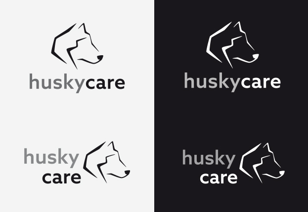 Schwarz-weiß Umsetzung des Logos der Pflegemanagement-Software HuskyCare, das den abstrakten Kopf eines Huskys darstellt