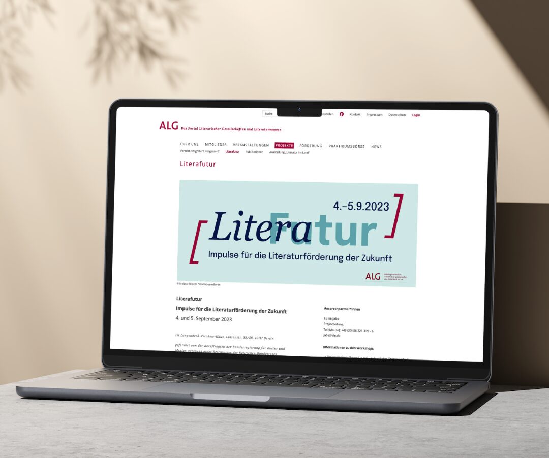 Website mit Keyvisual der Tagung Literafutur, Impulse für die Literaturförderung der Zukunft