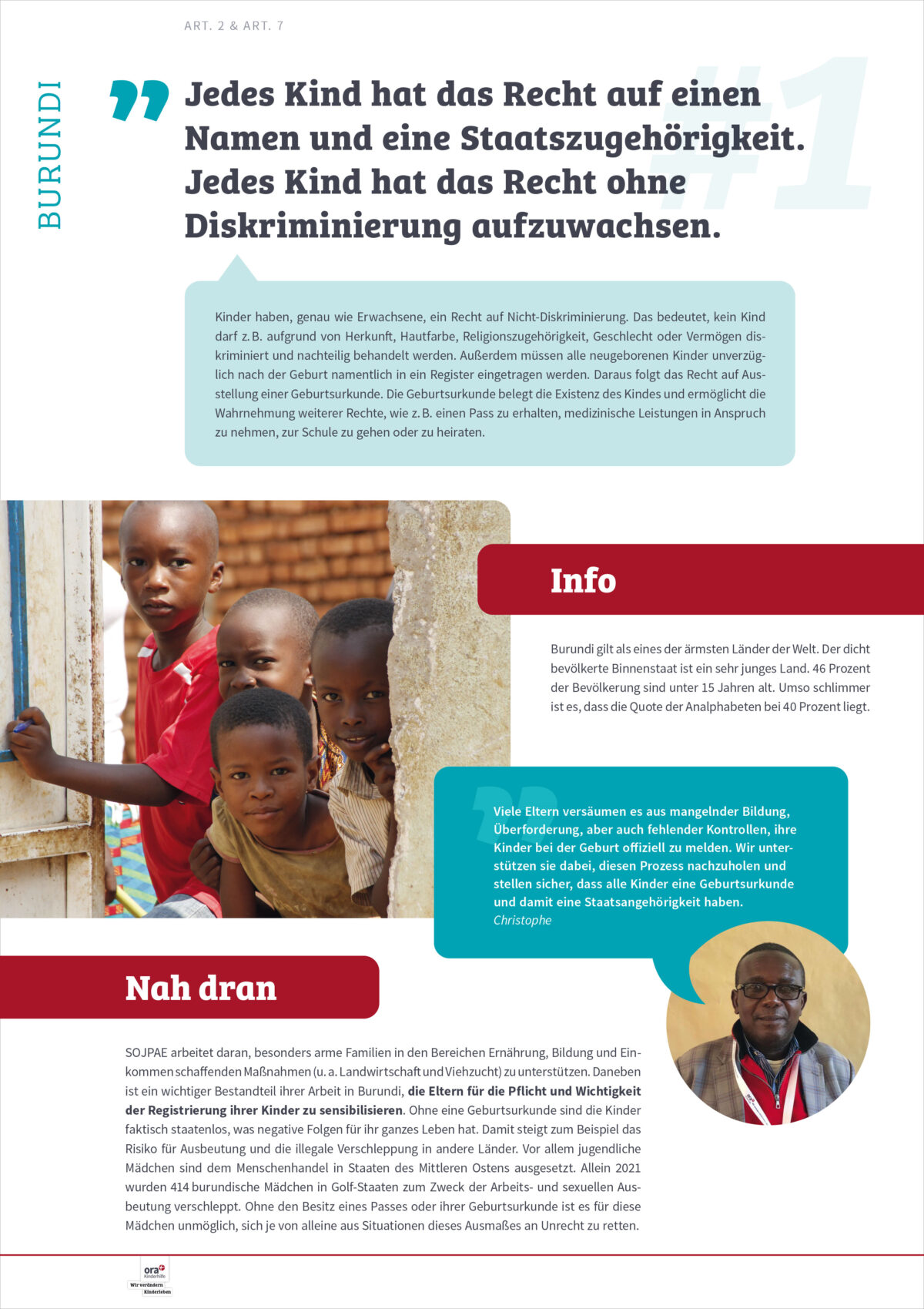 Plakat der Ausstellung über Kinderrechte von ora Kinderhilfe e.V. am Beispiel Burundi